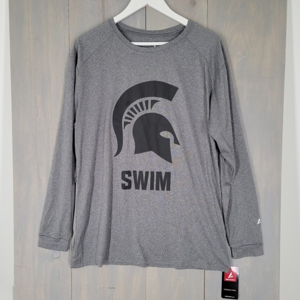 BSN Sports Phenom LS Tee Mens Medium Grey Spartan Swim Graphic Team GearBSN1002